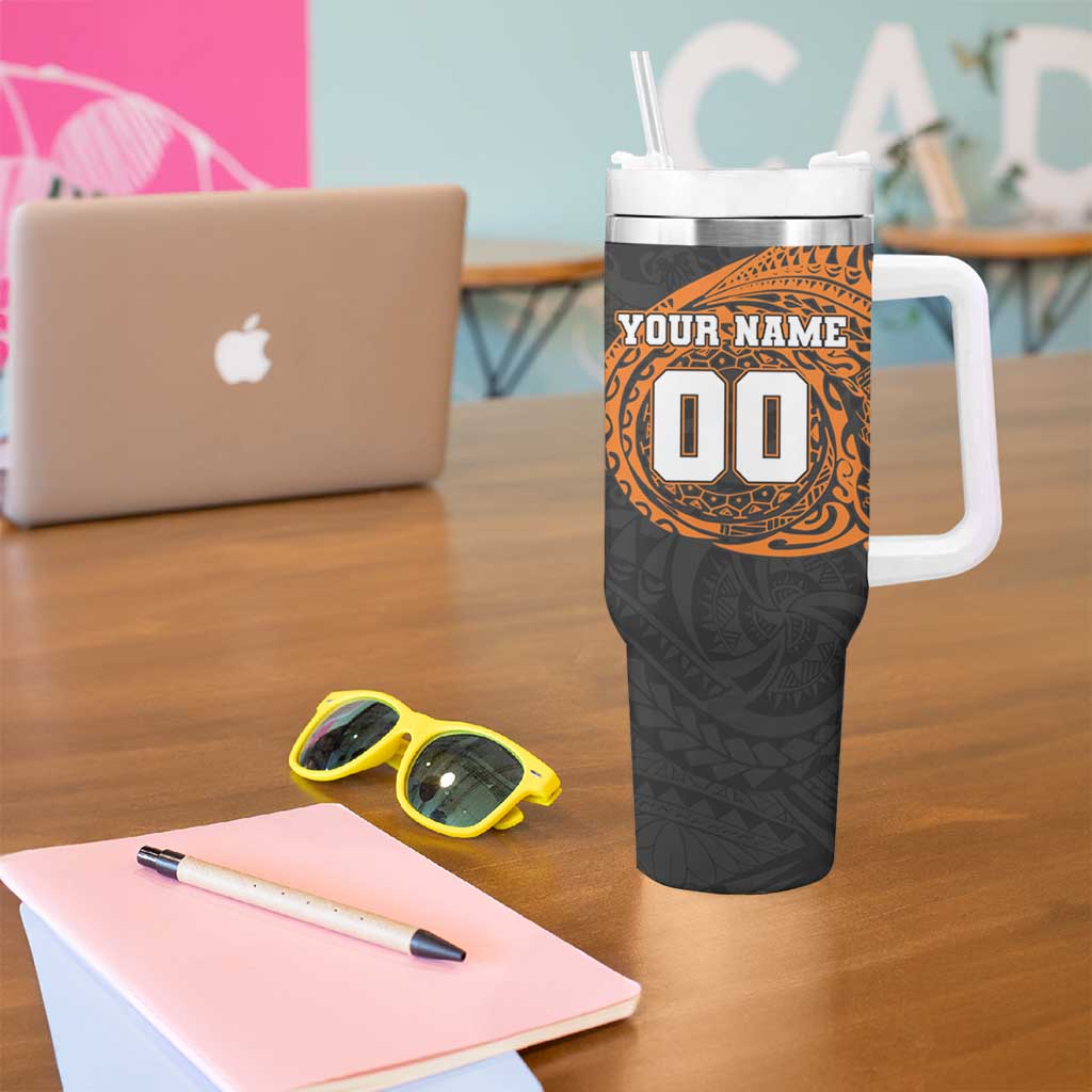 Personalized Giants Polynesian Tumbler With Handle Tribal Chest and Sleeve Tattoo Heritage Warrior