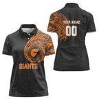 Personalized Giants Polynesian Women Polo Shirt Tribal Chest and Sleeve Tattoo Heritage Warrior