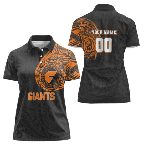 Personalized Giants Polynesian Women Polo Shirt Tribal Chest and Sleeve Tattoo Heritage Warrior