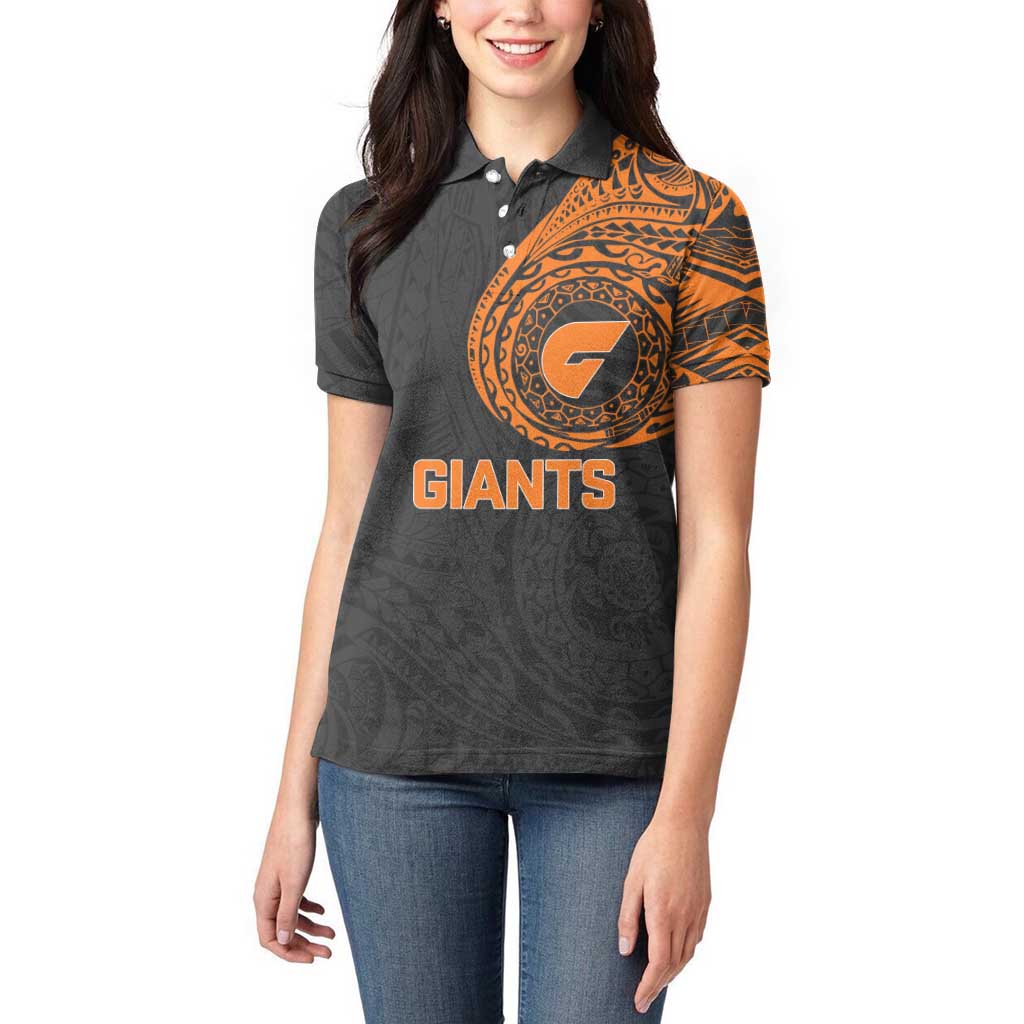 Personalized Giants Polynesian Women Polo Shirt Tribal Chest and Sleeve Tattoo Heritage Warrior