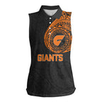 Personalized Giants Polynesian Women Sleeveless Polo Shirt Tribal Chest and Sleeve Tattoo Heritage Warrior