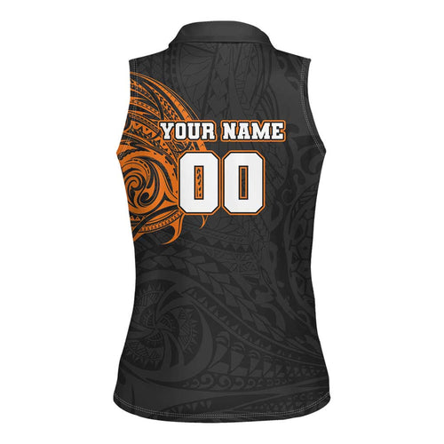 Personalized Giants Polynesian Women Sleeveless Polo Shirt Tribal Chest and Sleeve Tattoo Heritage Warrior