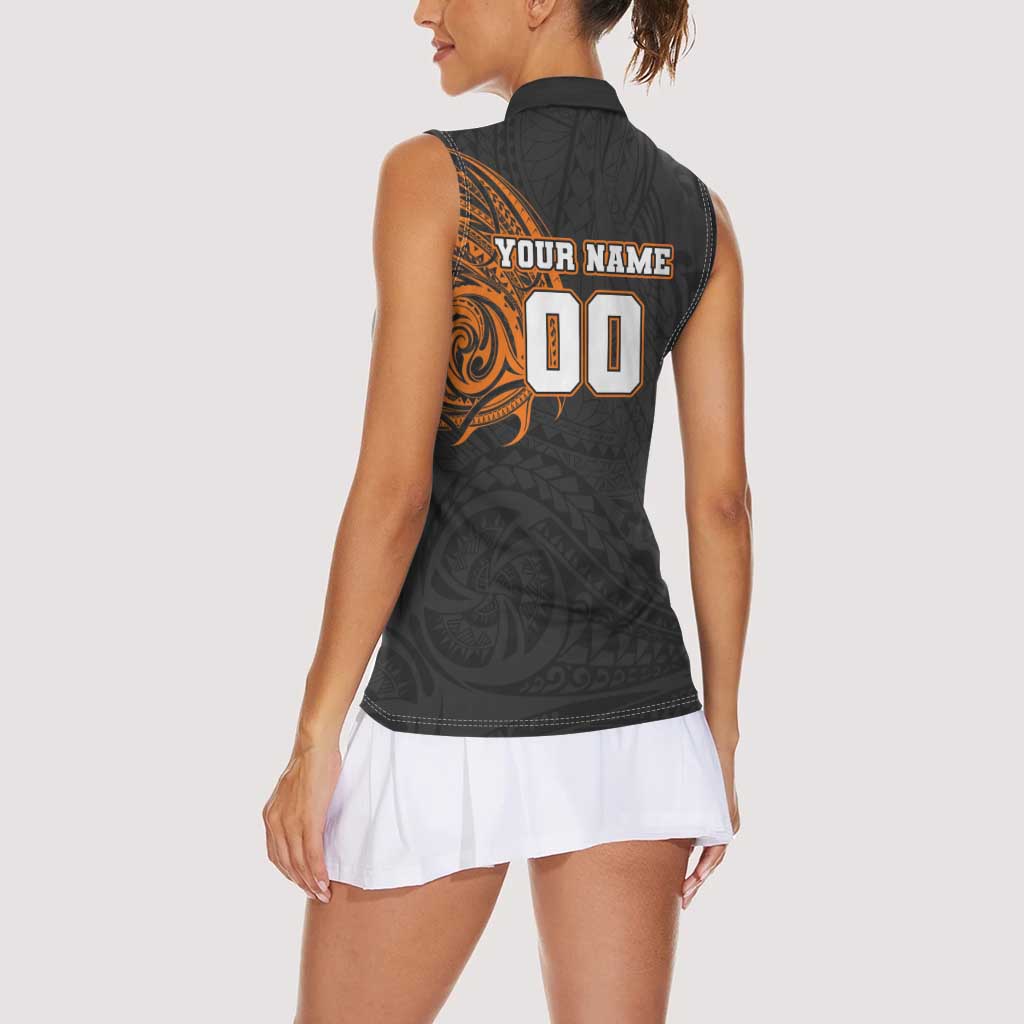 Personalized Giants Polynesian Women Sleeveless Polo Shirt Tribal Chest and Sleeve Tattoo Heritage Warrior