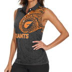 Personalized Giants Polynesian Women Sleeveless Polo Shirt Tribal Chest and Sleeve Tattoo Heritage Warrior