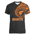 Personalized Giants Polynesian Women V-Neck T-Shirt Tribal Chest and Sleeve Tattoo Heritage Warrior