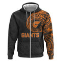 Personalized Giants Polynesian Zip Hoodie Tribal Chest and Sleeve Tattoo Heritage Warrior