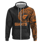 Personalized Giants Polynesian Zip Hoodie Tribal Chest and Sleeve Tattoo Heritage Warrior