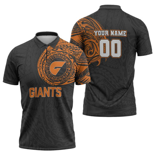Personalized Giants Polynesian Zipper Polo Shirt Tribal Chest and Sleeve Tattoo Heritage Warrior