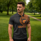 Personalized Giants Polynesian Zipper Polo Shirt Tribal Chest and Sleeve Tattoo Heritage Warrior