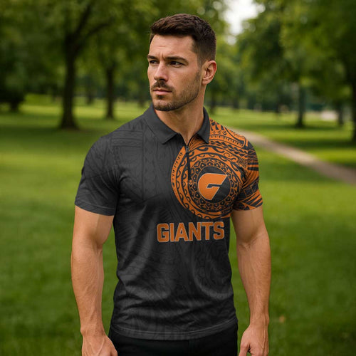 Personalized Giants Polynesian Zipper Polo Shirt Tribal Chest and Sleeve Tattoo Heritage Warrior