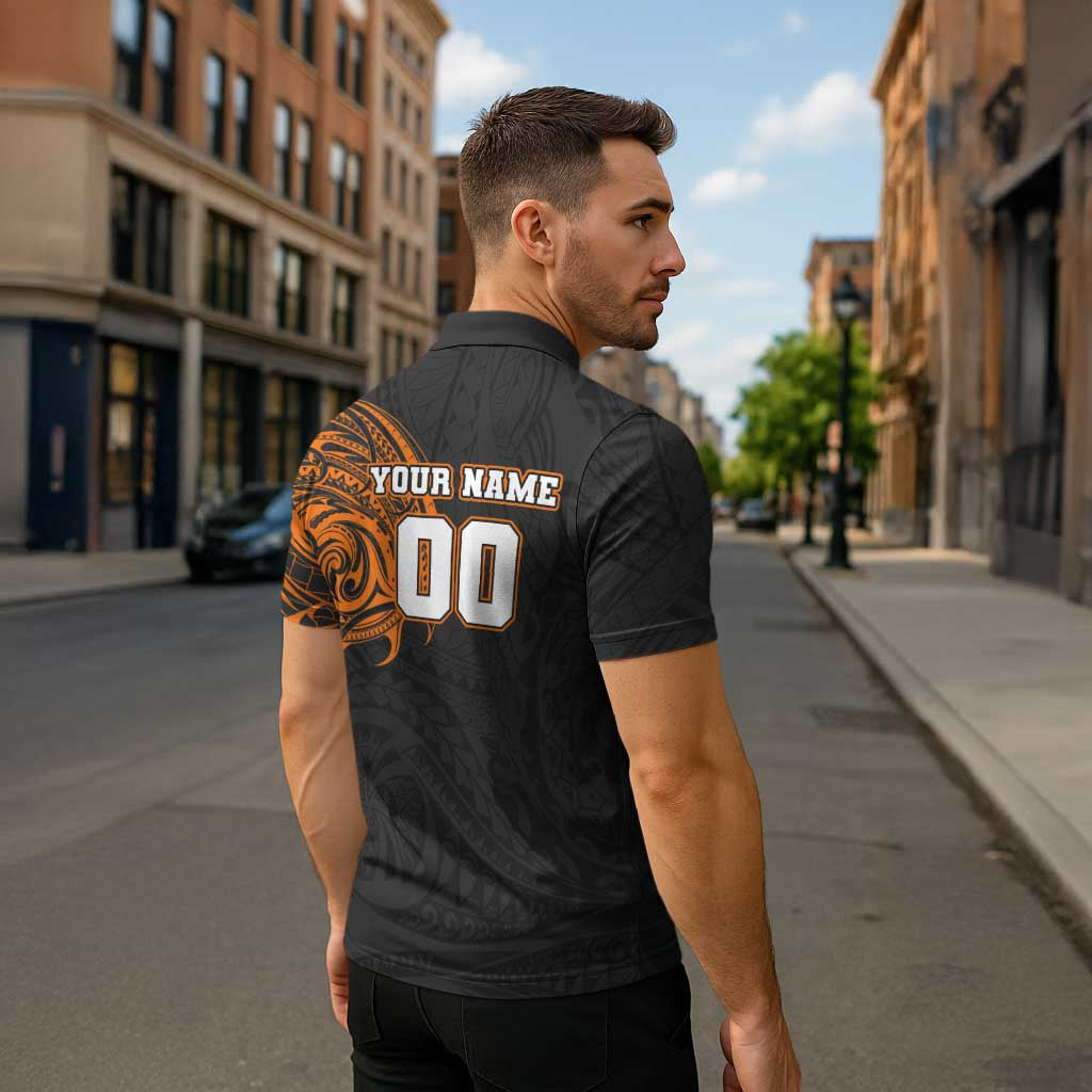 Personalized Giants Polynesian Zipper Polo Shirt Tribal Chest and Sleeve Tattoo Heritage Warrior
