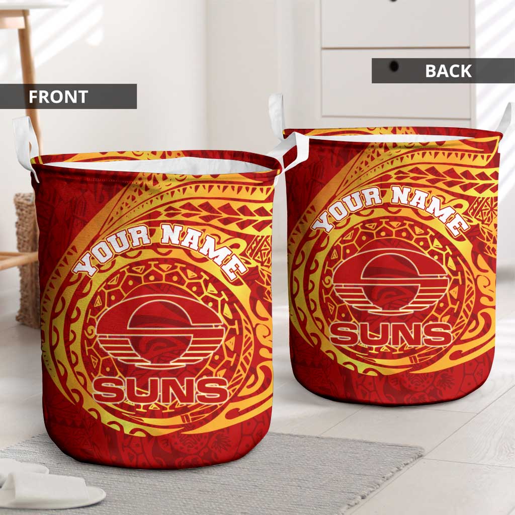 Personalized Gold Coast Suns Polynesian Laundry Basket Tribal Chest and Sleeve Tattoo Heritage Warrior