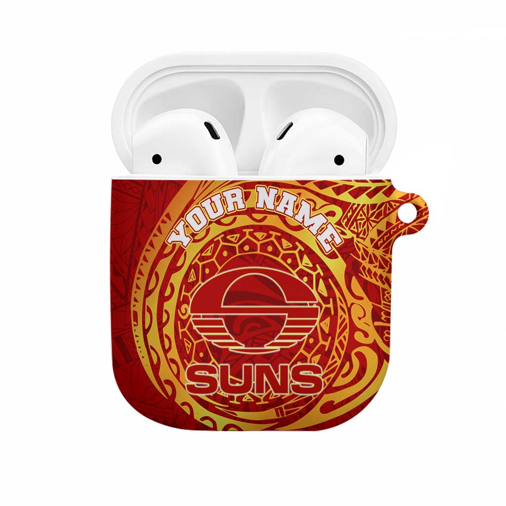 Personalized Gold Coast Suns Polynesian AirPods Case Tribal Chest and Sleeve Tattoo Heritage Warrior