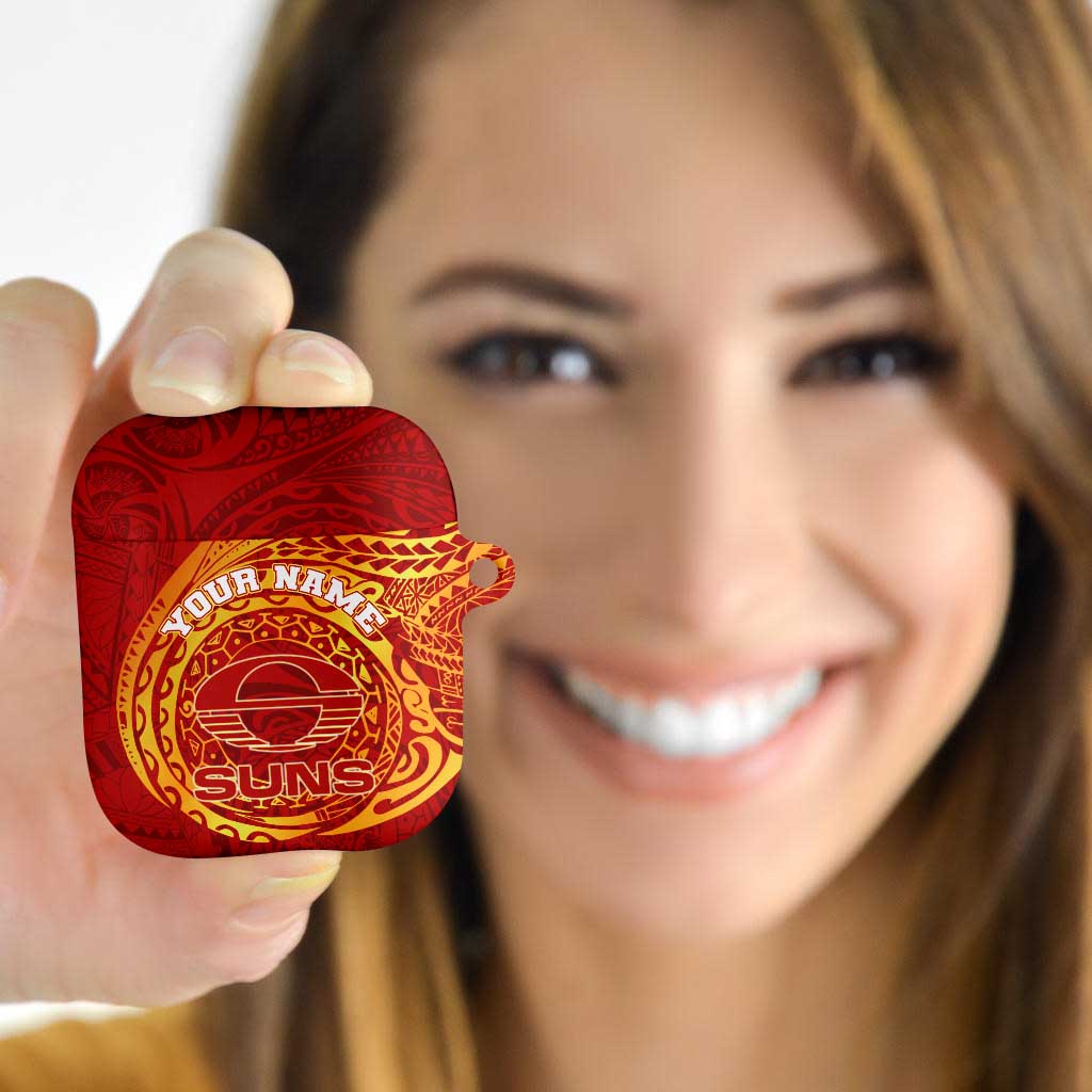 Personalized Gold Coast Suns Polynesian AirPods Case Tribal Chest and Sleeve Tattoo Heritage Warrior