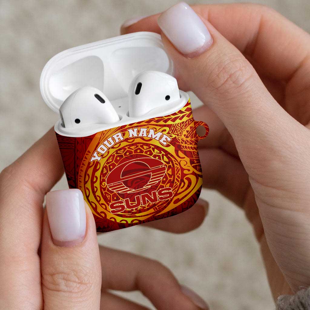 Personalized Gold Coast Suns Polynesian AirPods Case Tribal Chest and Sleeve Tattoo Heritage Warrior