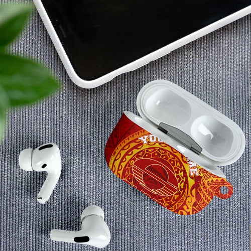 Personalized Gold Coast Suns Polynesian AirPods Case Tribal Chest and Sleeve Tattoo Heritage Warrior