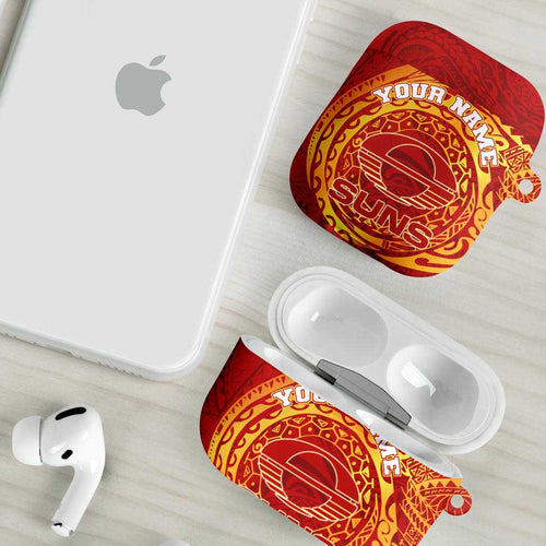 Personalized Gold Coast Suns Polynesian AirPods Case Tribal Chest and Sleeve Tattoo Heritage Warrior