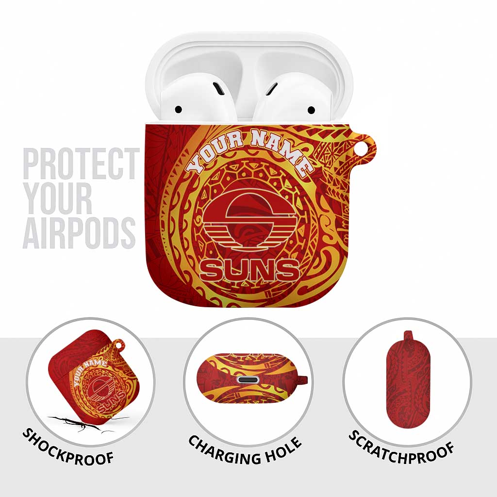 Personalized Gold Coast Suns Polynesian AirPods Case Tribal Chest and Sleeve Tattoo Heritage Warrior