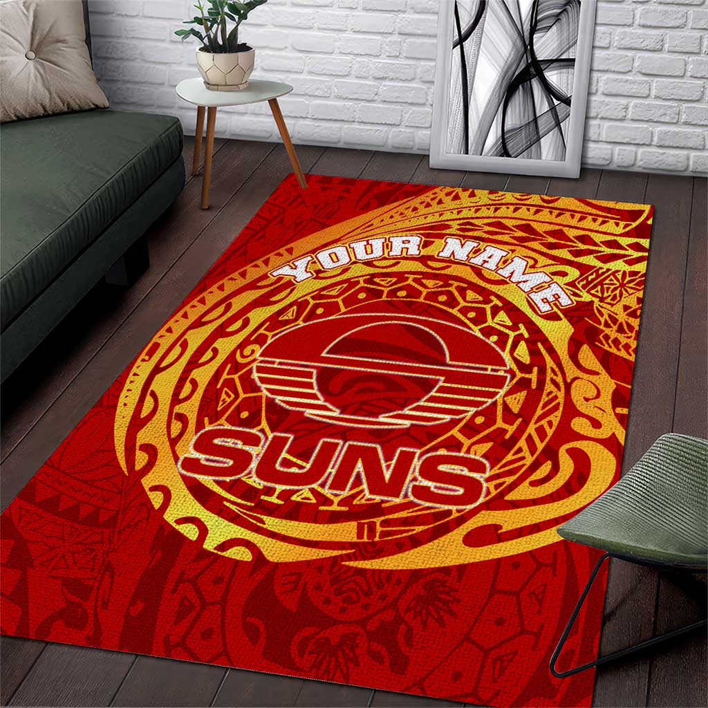 Personalized Gold Coast Suns Polynesian Area Rug Tribal Chest and Sleeve Tattoo Heritage Warrior