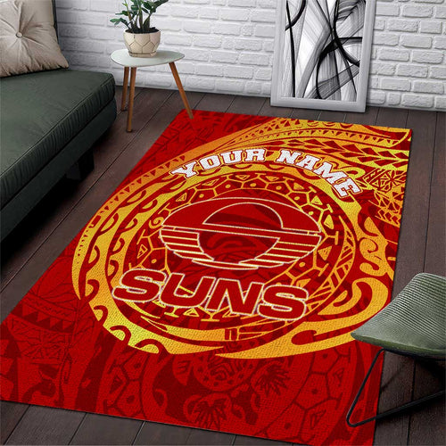 Personalized Gold Coast Suns Polynesian Area Rug Tribal Chest and Sleeve Tattoo Heritage Warrior