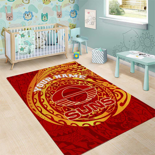 Personalized Gold Coast Suns Polynesian Area Rug Tribal Chest and Sleeve Tattoo Heritage Warrior