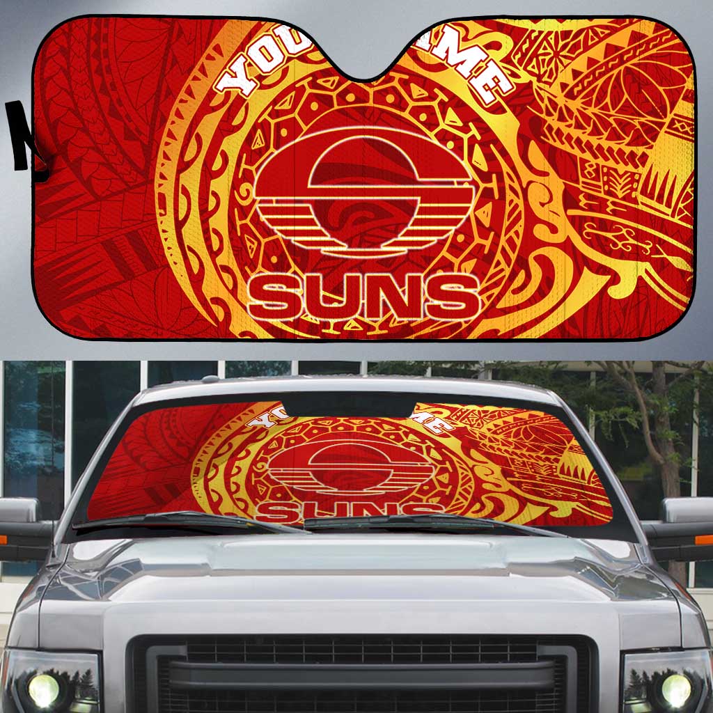 Personalized Gold Coast Suns Polynesian Auto Sun Shade Tribal Chest and Sleeve Tattoo Heritage Warrior