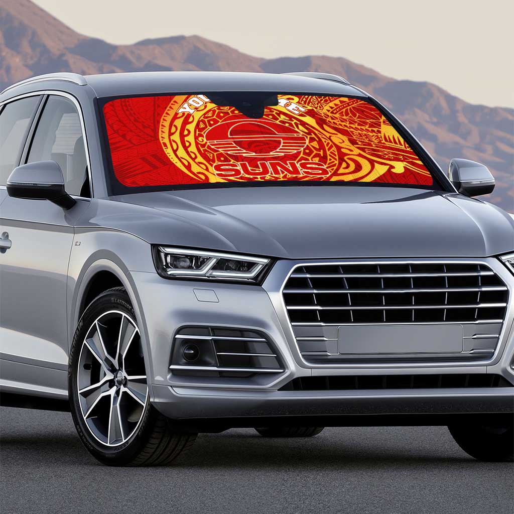 Personalized Gold Coast Suns Polynesian Auto Sun Shade Tribal Chest and Sleeve Tattoo Heritage Warrior