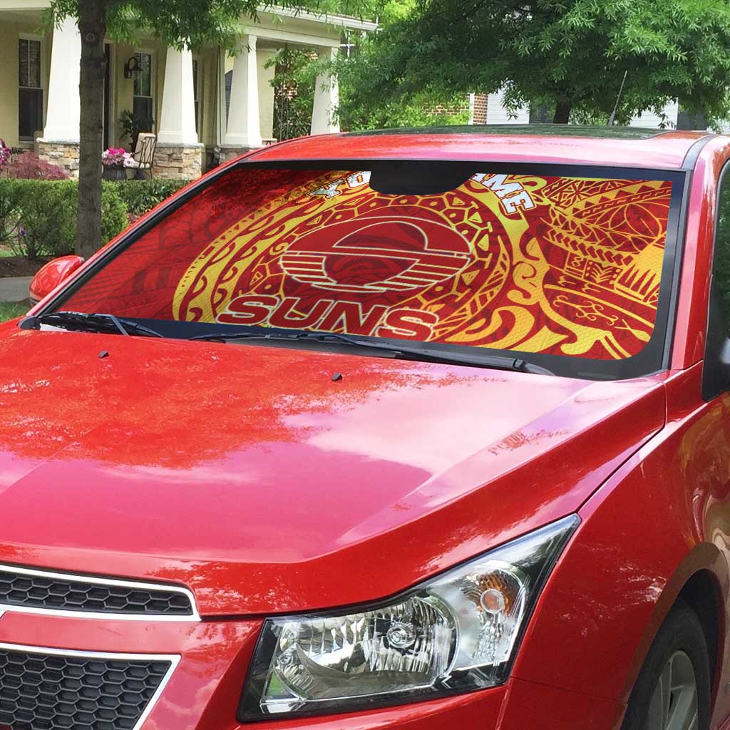 Personalized Gold Coast Suns Polynesian Auto Sun Shade Tribal Chest and Sleeve Tattoo Heritage Warrior