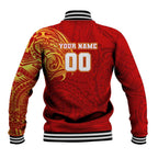 Personalized Gold Coast Suns Polynesian Baseball Jacket Tribal Chest and Sleeve Tattoo Heritage Warrior