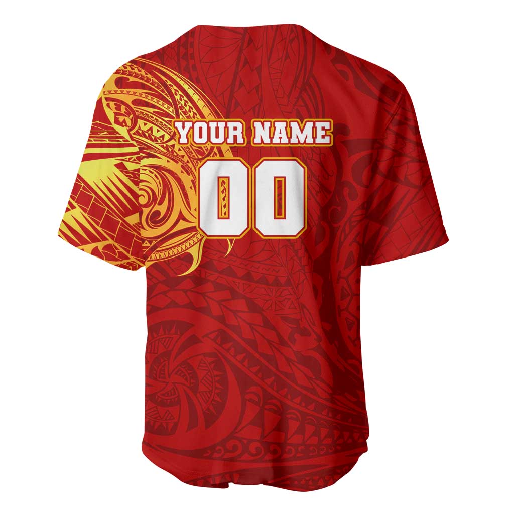 Personalized Gold Coast Suns Polynesian Baseball Jersey Tribal Chest and Sleeve Tattoo Heritage Warrior