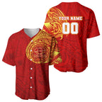 Personalized Gold Coast Suns Polynesian Baseball Jersey Tribal Chest and Sleeve Tattoo Heritage Warrior