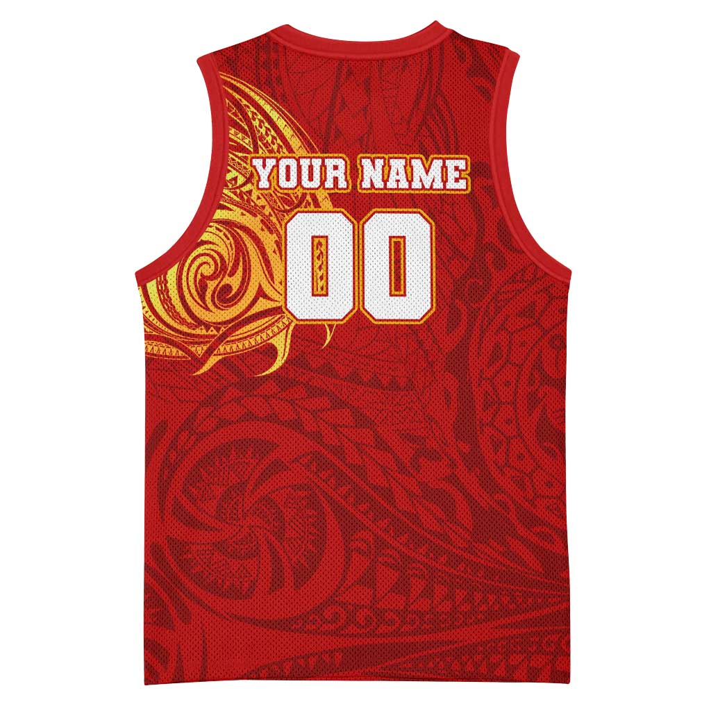 Personalized Gold Coast Suns Polynesian Basketball Jersey Tribal Chest and Sleeve Tattoo Heritage Warrior