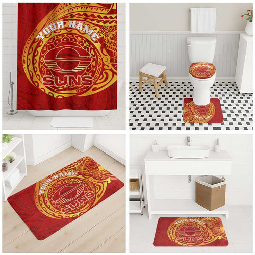 Personalized Gold Coast Suns Polynesian Bathroom Set Tribal Chest and Sleeve Tattoo Heritage Warrior