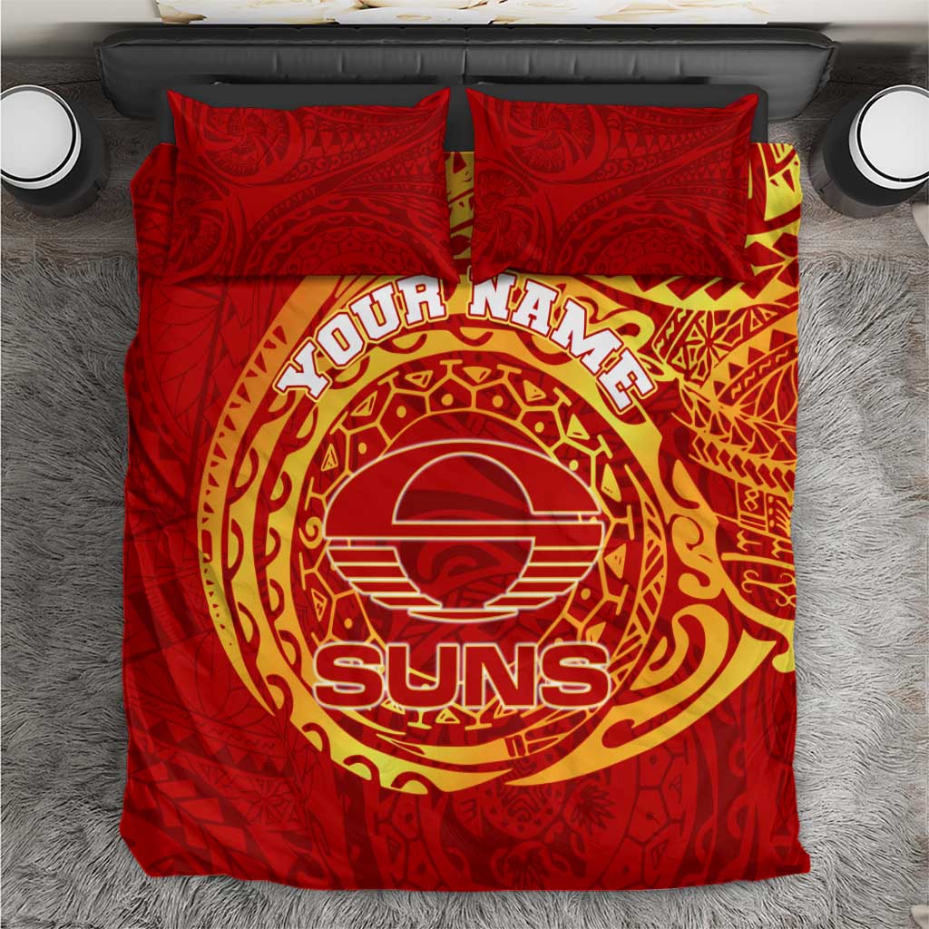 Personalized Gold Coast Suns Polynesian Bedding Set Tribal Chest and Sleeve Tattoo Heritage Warrior