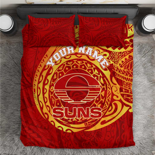 Personalized Gold Coast Suns Polynesian Bedding Set Tribal Chest and Sleeve Tattoo Heritage Warrior