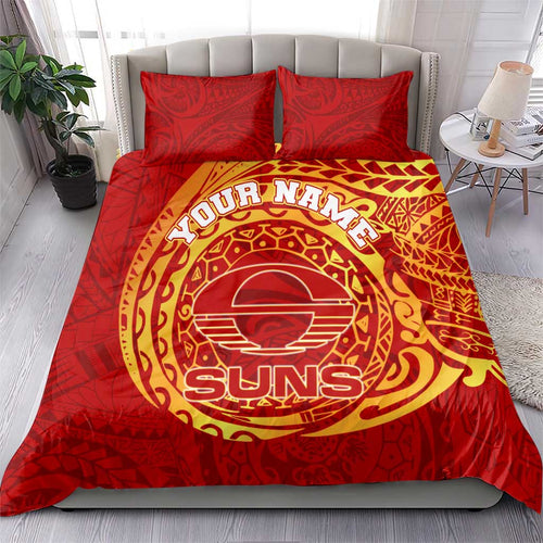 Personalized Gold Coast Suns Polynesian Bedding Set Tribal Chest and Sleeve Tattoo Heritage Warrior