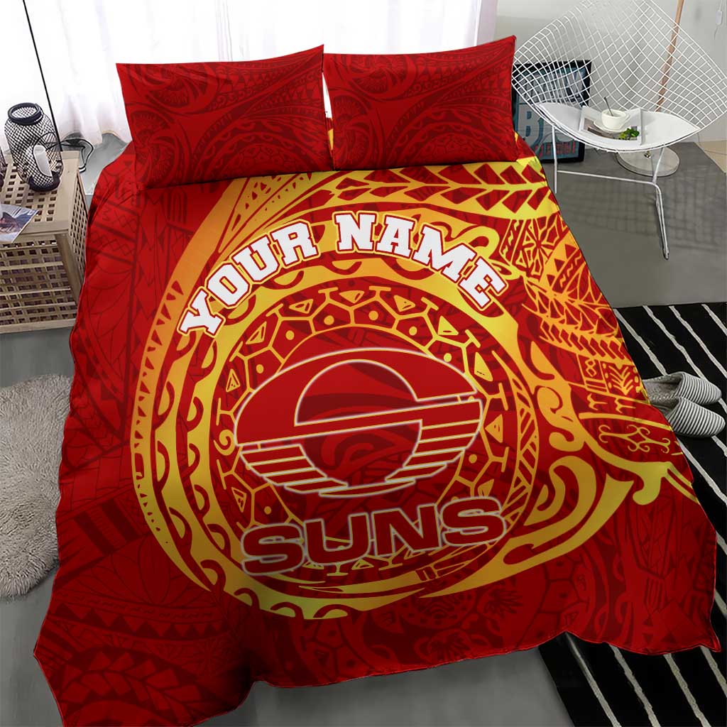 Personalized Gold Coast Suns Polynesian Bedding Set Tribal Chest and Sleeve Tattoo Heritage Warrior