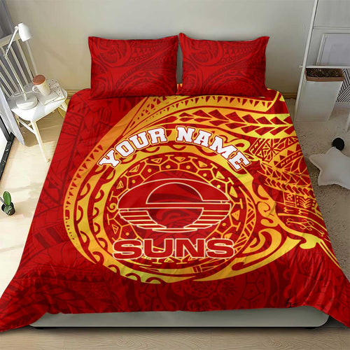 Personalized Gold Coast Suns Polynesian Bedding Set Tribal Chest and Sleeve Tattoo Heritage Warrior
