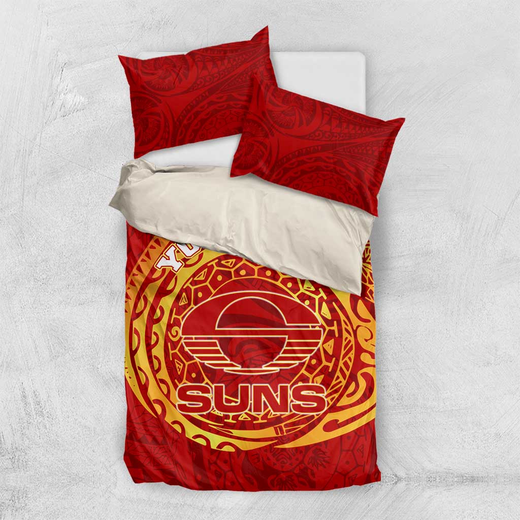 Personalized Gold Coast Suns Polynesian Bedding Set Tribal Chest and Sleeve Tattoo Heritage Warrior