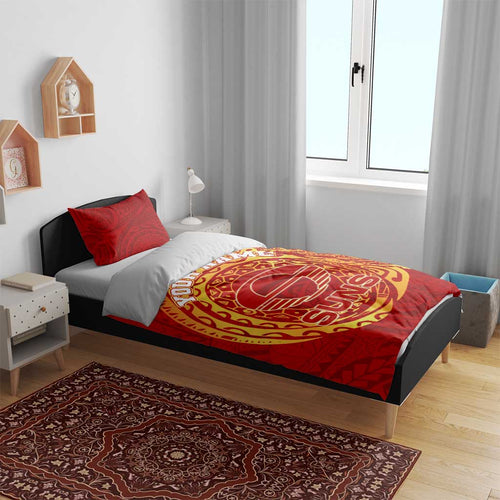 Personalized Gold Coast Suns Polynesian Bedding Set Tribal Chest and Sleeve Tattoo Heritage Warrior