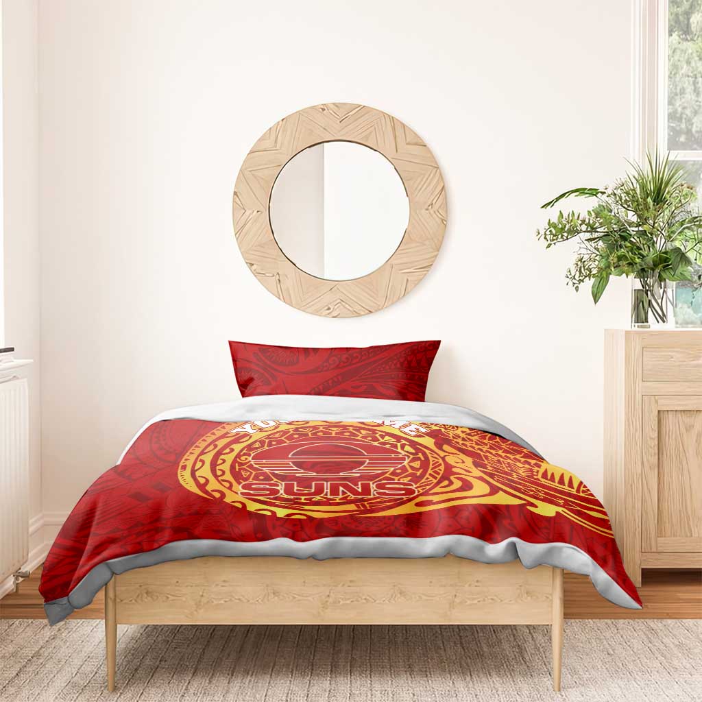 Personalized Gold Coast Suns Polynesian Bedding Set Tribal Chest and Sleeve Tattoo Heritage Warrior