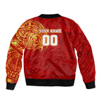 Personalized Gold Coast Suns Polynesian Bomber Jacket Tribal Chest and Sleeve Tattoo Heritage Warrior