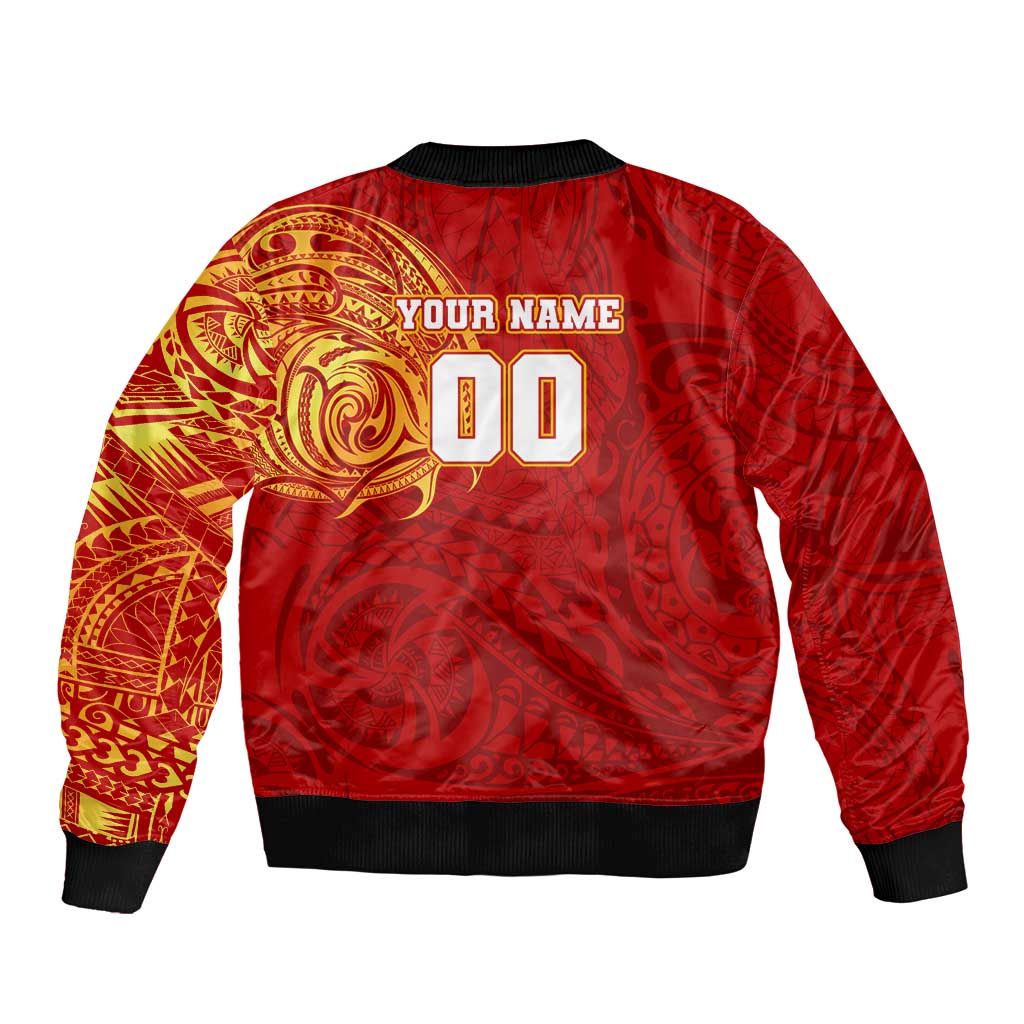 Personalized Gold Coast Suns Polynesian Bomber Jacket Tribal Chest and Sleeve Tattoo Heritage Warrior