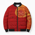 Personalized Gold Coast Suns Polynesian Bomber Puffer Jacket Tribal Chest and Sleeve Tattoo Heritage Warrior