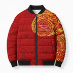 Personalized Gold Coast Suns Polynesian Bomber Puffer Jacket Tribal Chest and Sleeve Tattoo Heritage Warrior