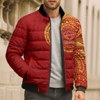 Personalized Gold Coast Suns Polynesian Bomber Puffer Jacket Tribal Chest and Sleeve Tattoo Heritage Warrior