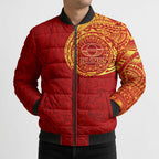 Personalized Gold Coast Suns Polynesian Bomber Puffer Jacket Tribal Chest and Sleeve Tattoo Heritage Warrior