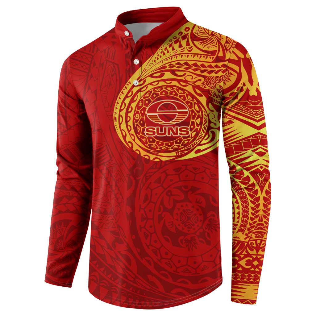 Personalized Gold Coast Suns Polynesian Button Sweatshirt Tribal Chest and Sleeve Tattoo Heritage Warrior