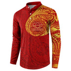 Personalized Gold Coast Suns Polynesian Button Sweatshirt Tribal Chest and Sleeve Tattoo Heritage Warrior