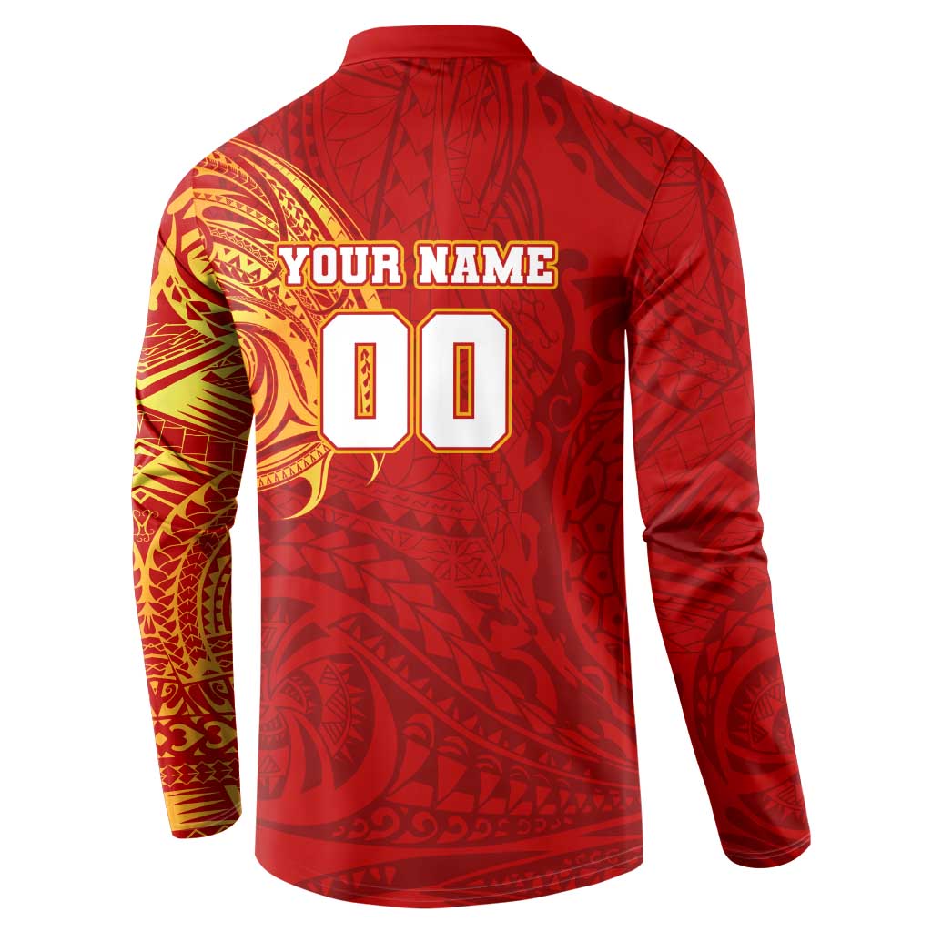 Personalized Gold Coast Suns Polynesian Button Sweatshirt Tribal Chest and Sleeve Tattoo Heritage Warrior